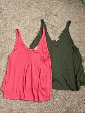 Free People Scoop Tank Duo - Coral Pink and Olive Green